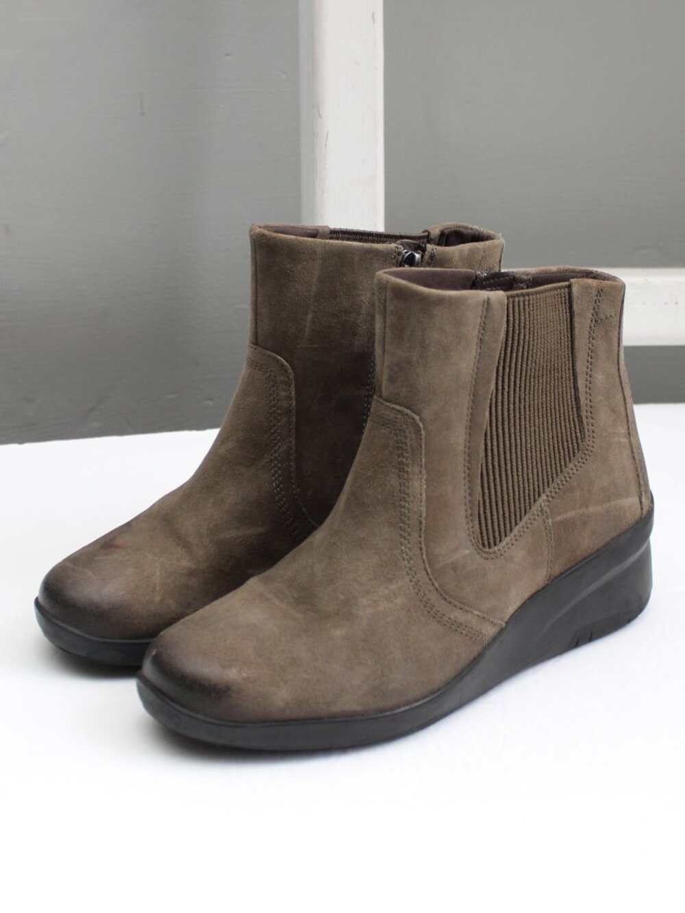 Clarks Womens Collection Suttyn Rae Ankle Boots Wedge Booties slate Brown Size 7